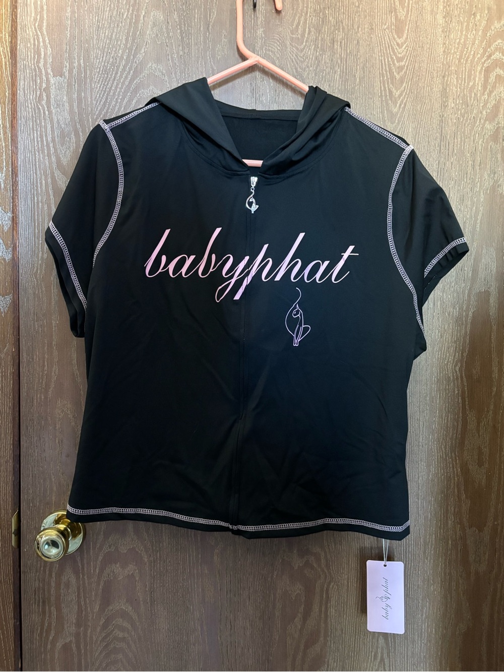 Baby Phat Black Hooded Top with Pink Script Logo